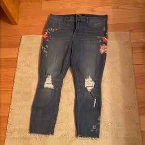 Embroidered high rise jeans
